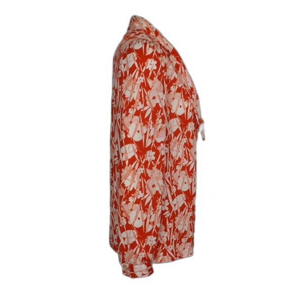 FIRE ISLANDER Vintage Blouse, M, Red-Orange/White, Sketched Floral, Long slvs - Picture 9 of 13